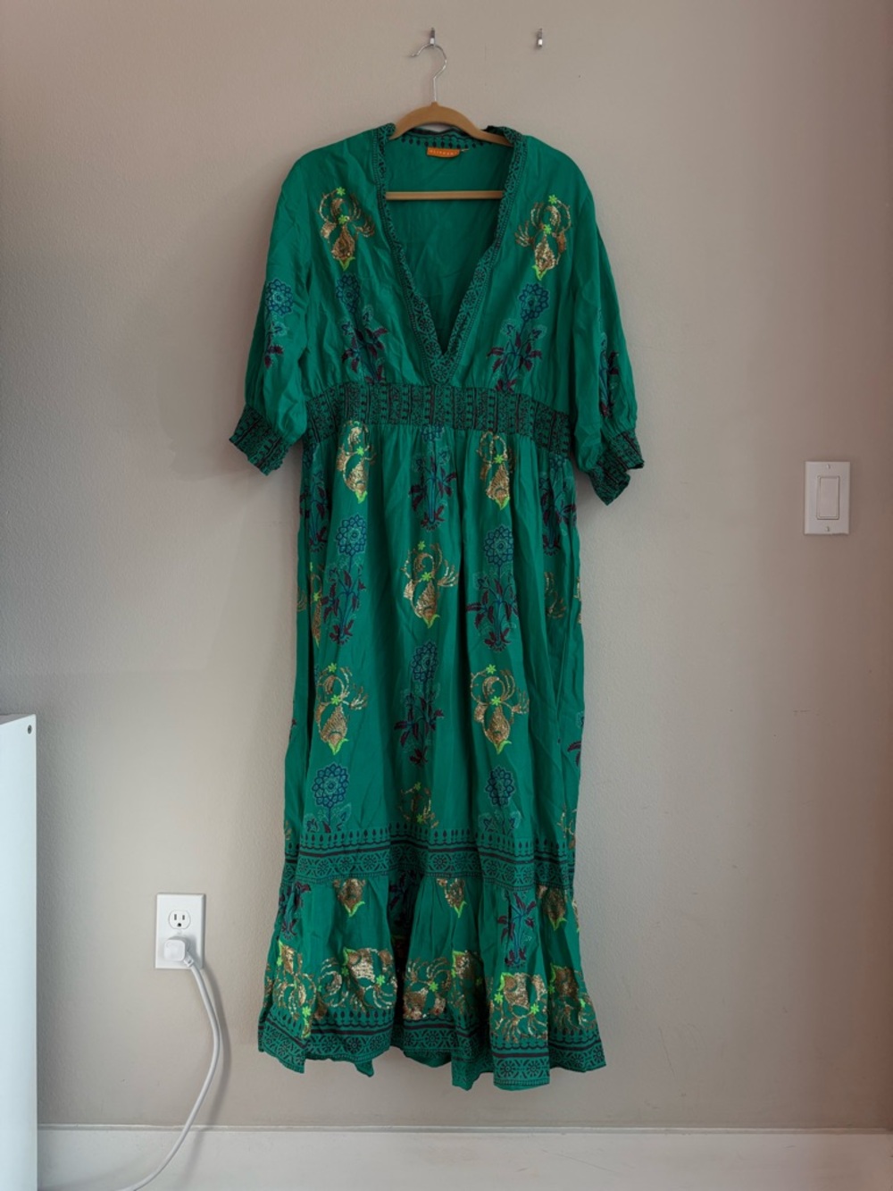 Oliphant Golden Rod Green Embroidered Maxi Dress - Picture 2 of 7
